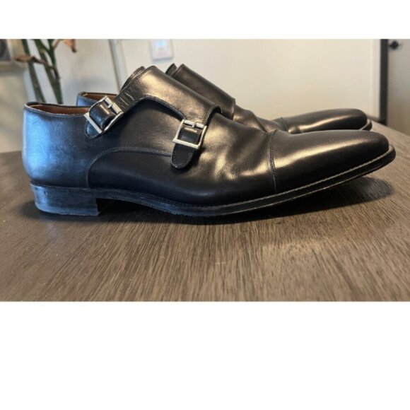 MAGNANNI BLACK LEATHER MONK CAP TOE DRESS SHOE 11.5 - Picture 3 of 7